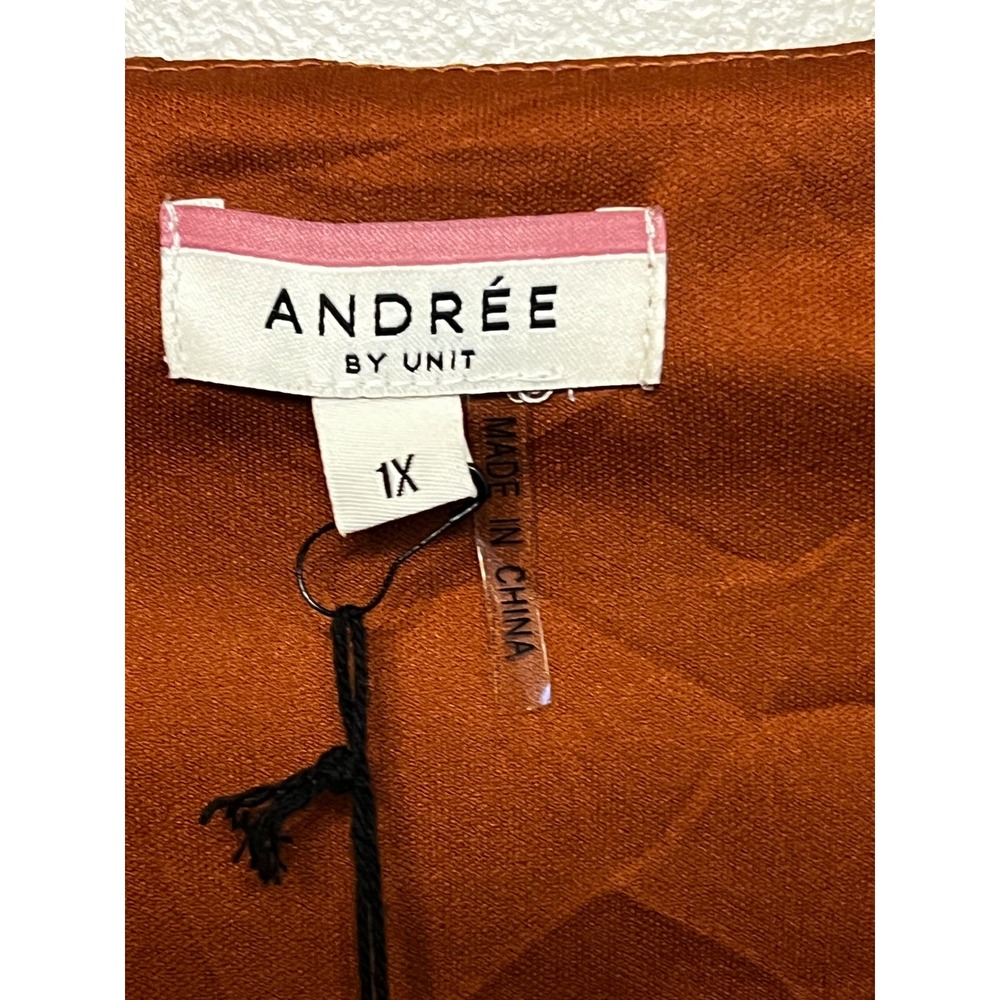 Andree by Unit Rust Brown Crinkle Tiered Ruffle Long Sleeve Top 1X‎ - Picture 3 of 7